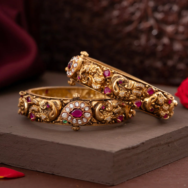 92.5 Silver, Gold Polish Peacock Varnika Bangles