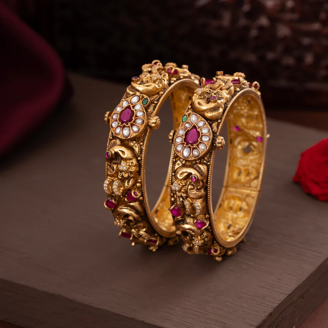 92.5 Silver, Gold Polish Peacock Varnika Bangles