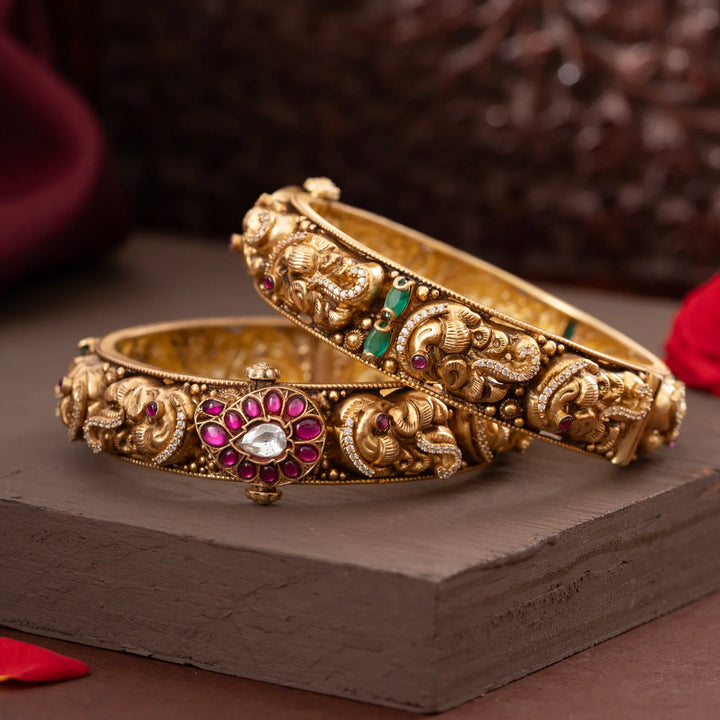 92.5 Silver, Gold Polish Peacock Varnika Bangles