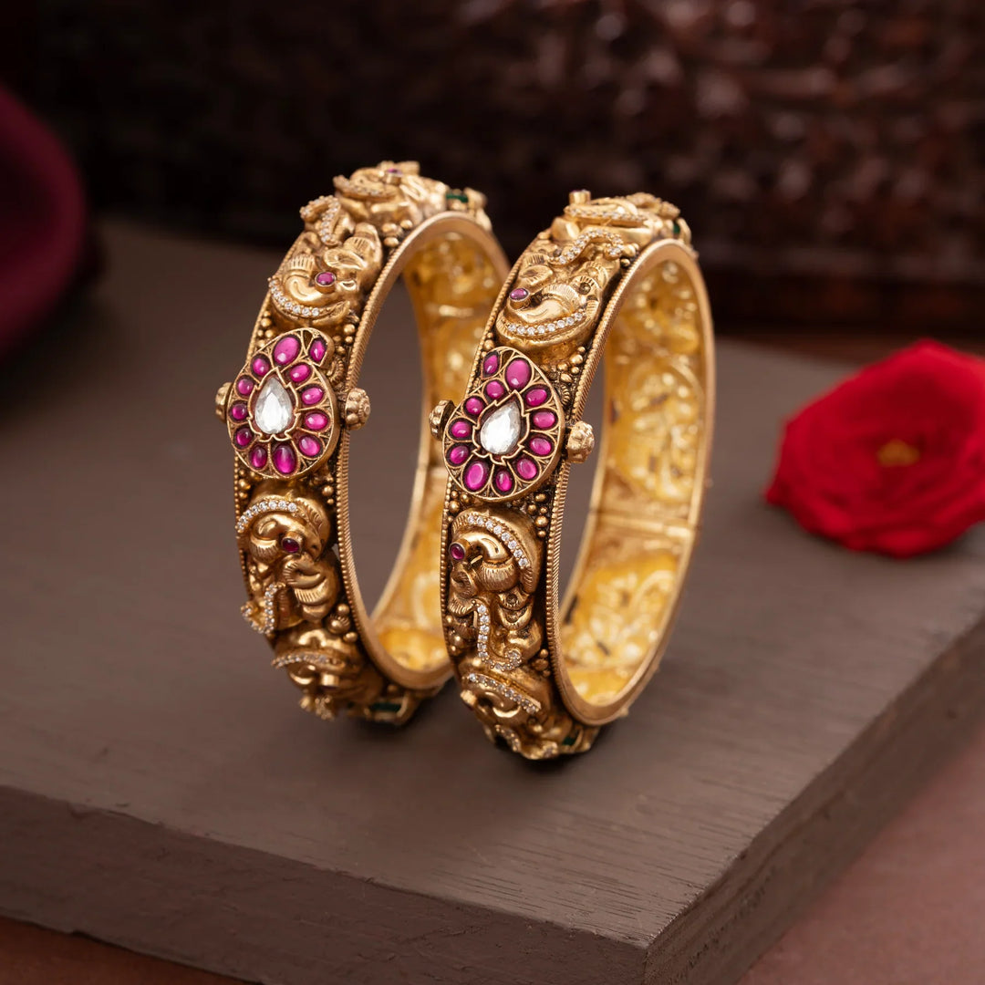 92.5 Silver, Gold Polish Peacock Varnika Bangles