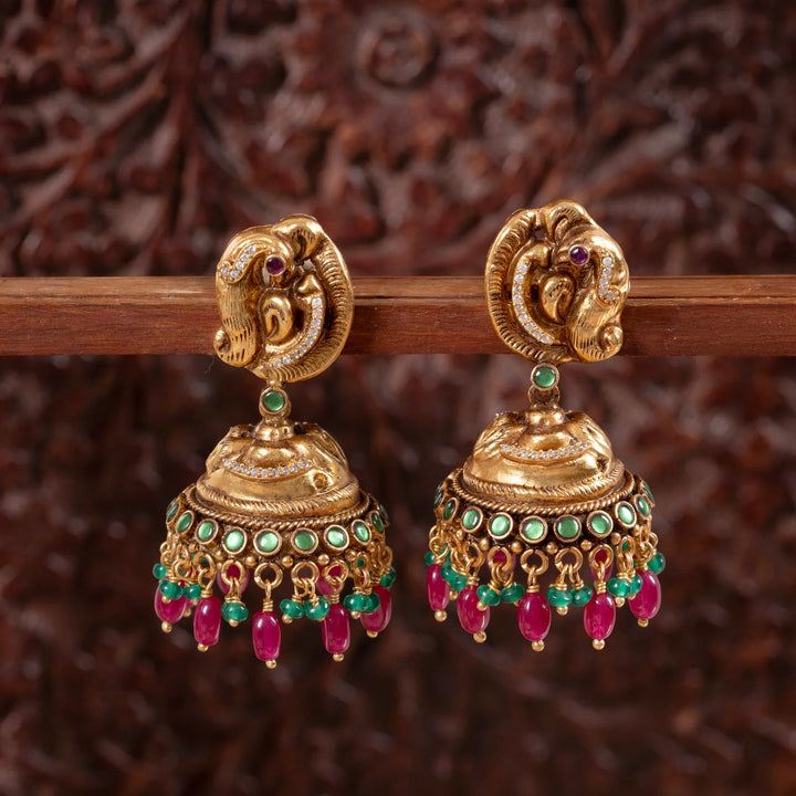 Pure 92.5 Silver,Gold Plated Mayurielle Jhumka