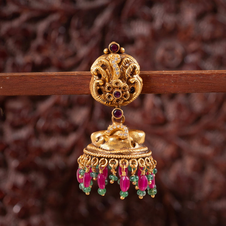 92.5 Silver, Gold Plated,Madhavi Nakshi Jhumka | SHOBITAM