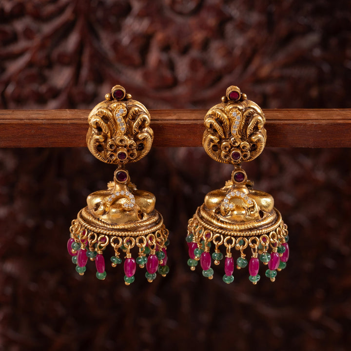 92.5 Silver, Gold Plated,Madhavi Nakshi Jhumka | SHOBITAM