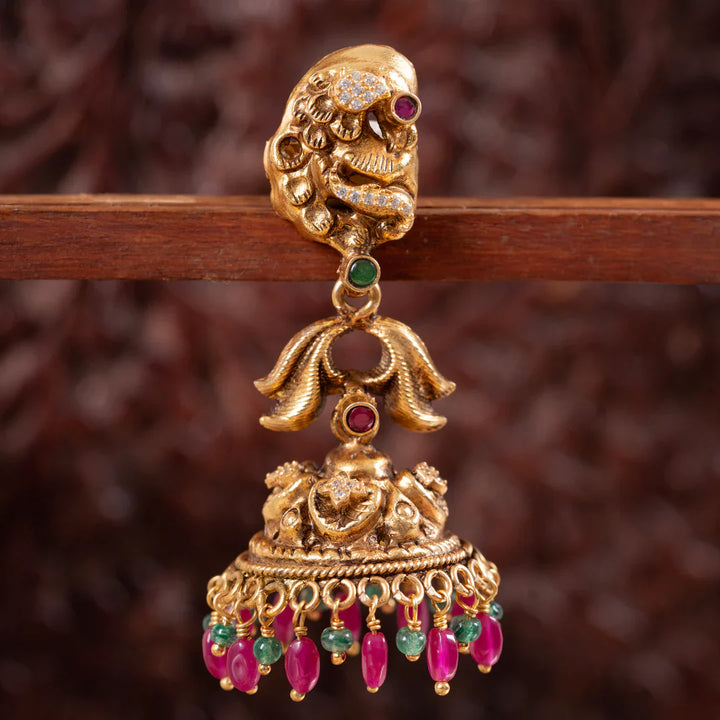 Pure 92.5 Silver,Gold Plated Mor Patra Jhumka