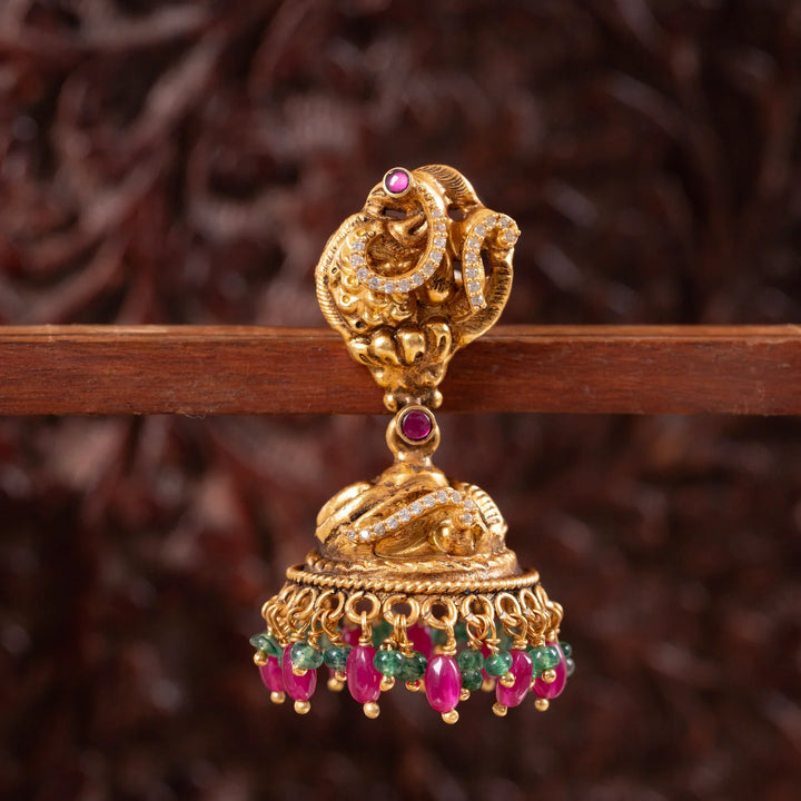 Pure 92.5 Silver,Gold Nakshi Morangana Jhumki
