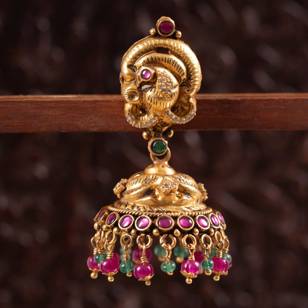 Pure 92.5 Silver,Gold Plated Mor Manjari Jhumki