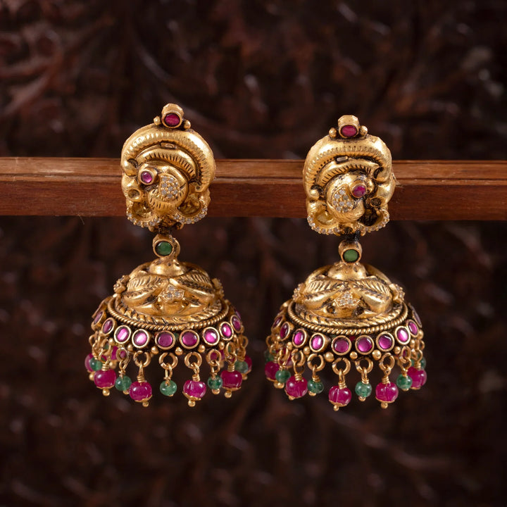 Pure 92.5 Silver,Gold Plated Mor Manjari Jhumki