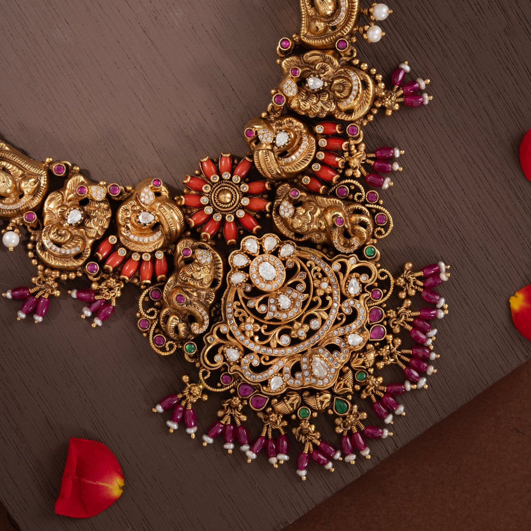 92.5 Silver, Gold Plated,Ishwari Mor Haar Necklace