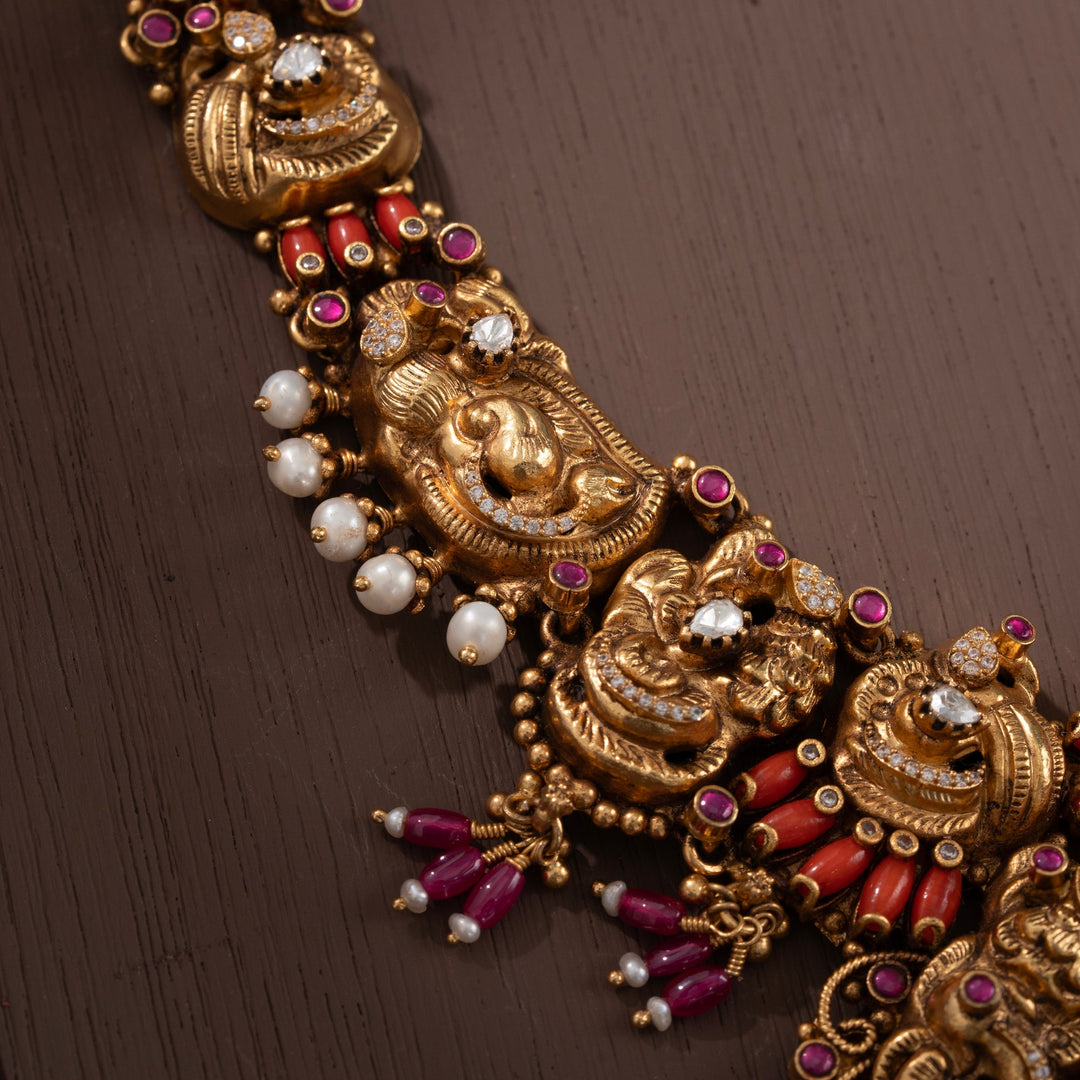 92.5 Silver, Gold Plated,Ishwari Mor Haar Necklace