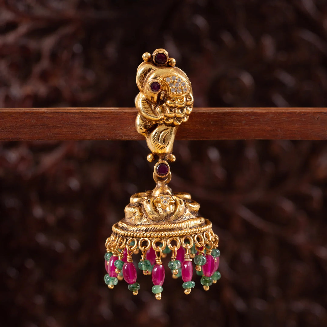 Pure 92.5 Silver,Gold Nakshi Morivine Jhumki