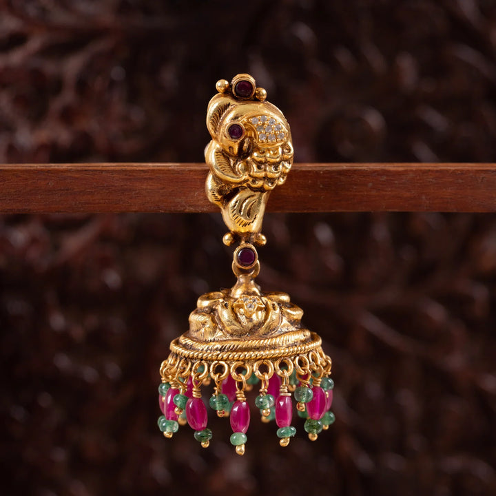Pure 92.5 Silver,Gold Nakshi Morivine Jhumki
