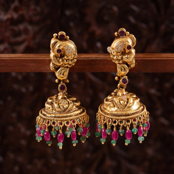 Pure 92.5 Silver,Gold Nakshi Morivine Jhumki