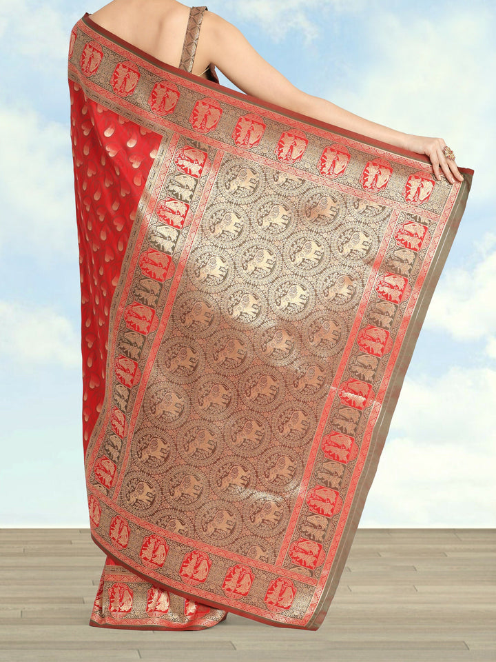 Red Color Weaving Semi Banarasi Silk Saree| SHOBITAM