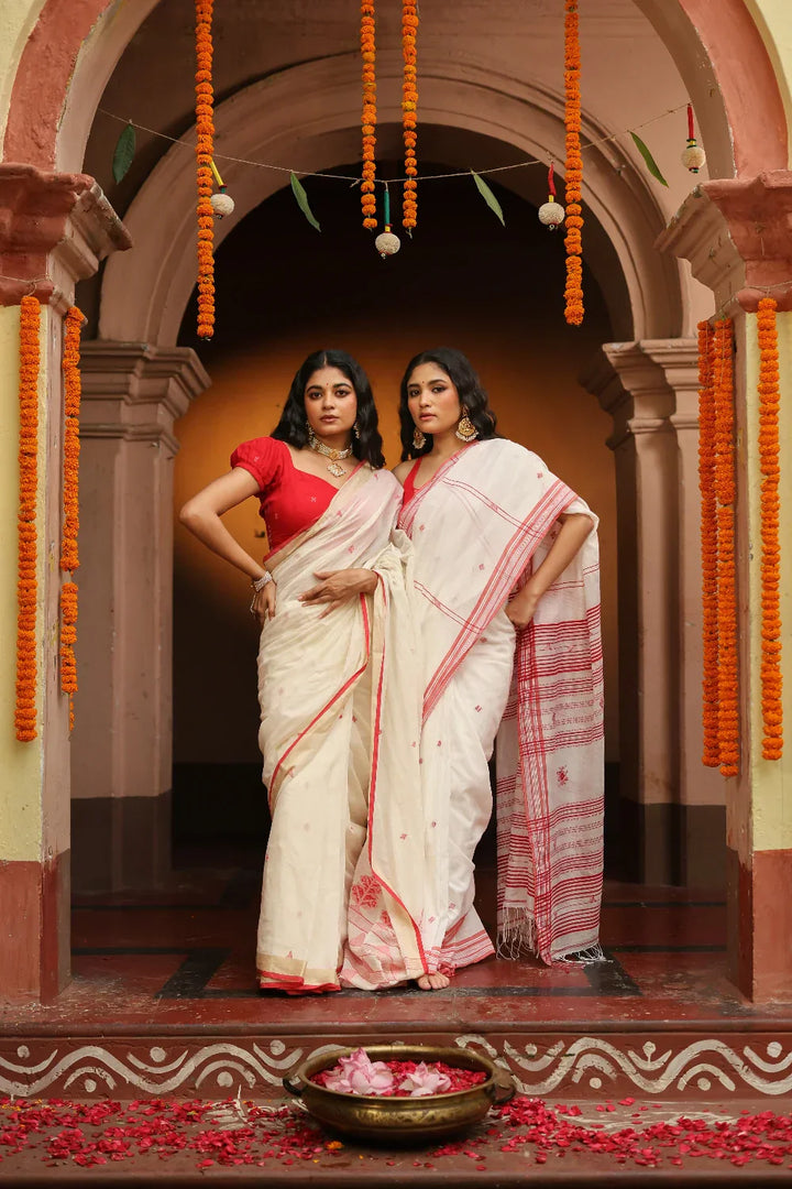 Handloom Laal Paar Pujo Saree | SHOBITAM