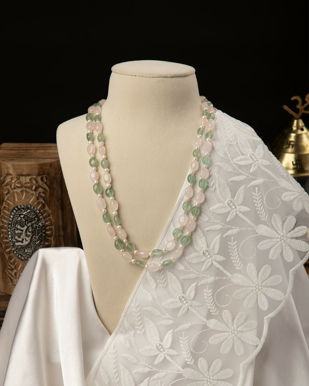 Pastel Affair- Rose Quartz with Aventurine 2 Layer Mala | SHOBITAM
