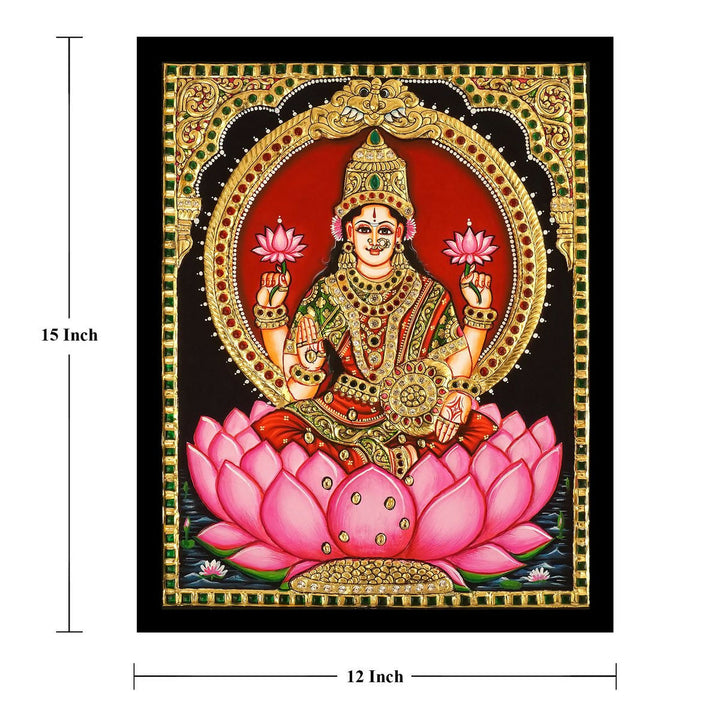 TANJORE PAINTING LOTUS GAJA LAKSHMI 12*15 | SHOBITAM