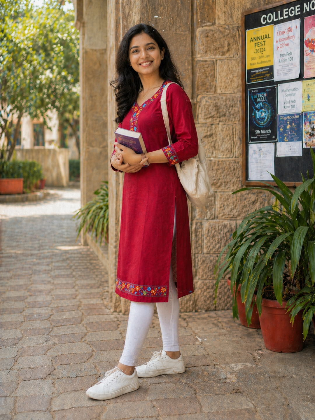 Maroon Floral Kantha Cotton Kurta | SHOBITAM