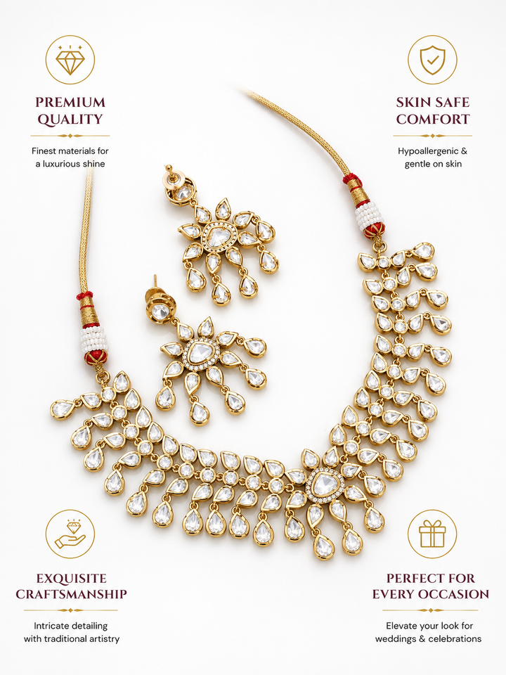 Rose Gold Polki Choker Necklace Set with Teardrop Stones | SHOBITAM