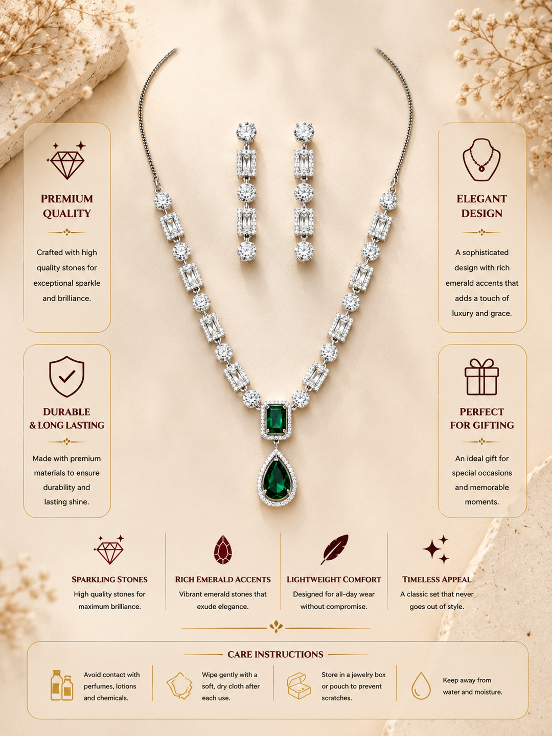 Emerald Crystal Jewellery Set – Premium Party Glam | SHOBITAM
