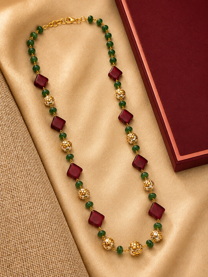 Gold Plated Jaipuri Stones Mala | SHOBITAM