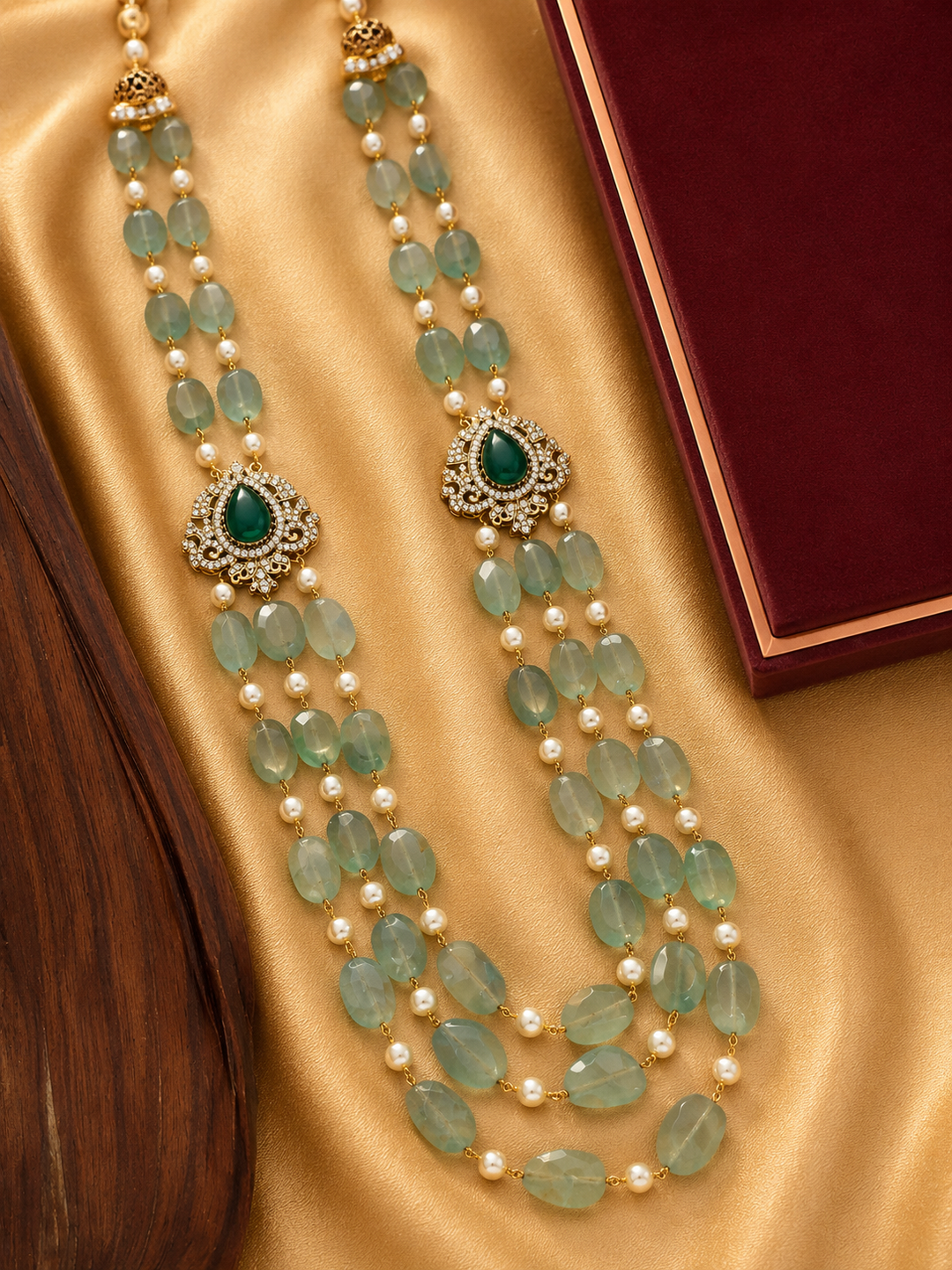 Aqua Green Multi Layer Mala Necklace – Elegant Ethnic Glam |SHOBITAM