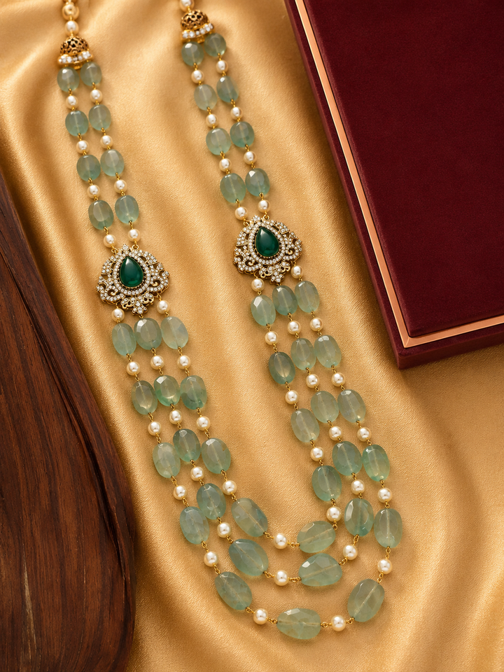 Aqua Green Multi Layer Mala Necklace – Elegant Ethnic Glam |SHOBITAM