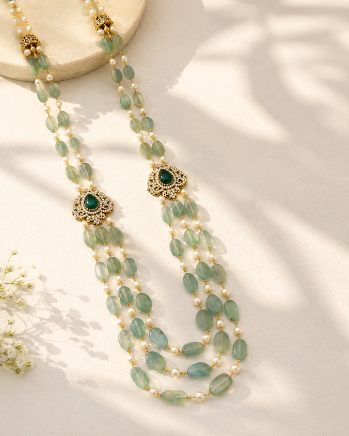 Aqua Green Multi Layer Mala Necklace – Elegant Ethnic Glam |SHOBITAM