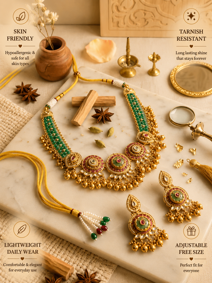 Heritage Jadau Emerald Necklace Set | SHOBITAM