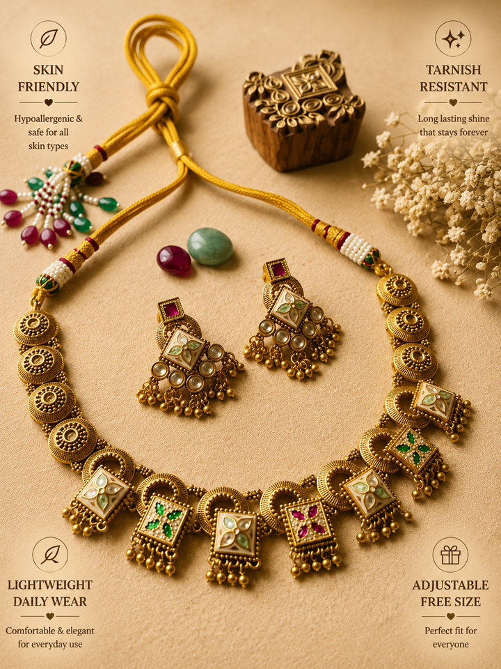 Rajwadi Heritage Gold Necklace Set | SHOBITAM