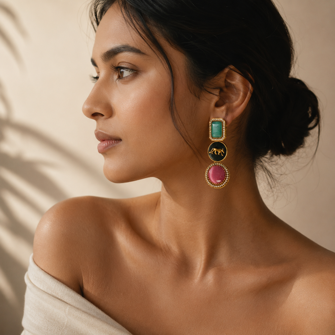 Sabyasachi Inspired Multicolor Stone Statement Earrings | SHOBITAM