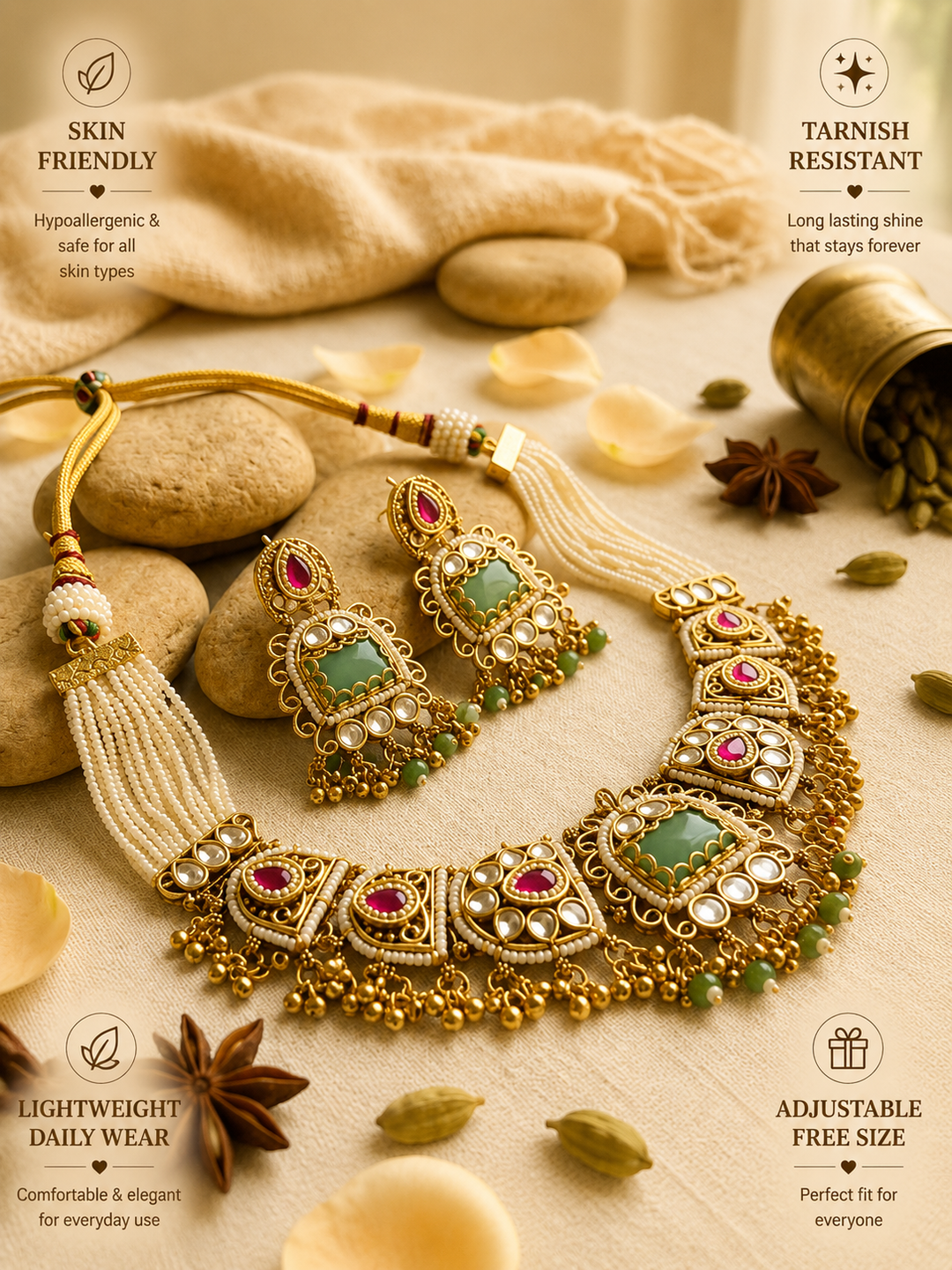 Wedding Gold Chorski Necklace Set | SHOBITAM