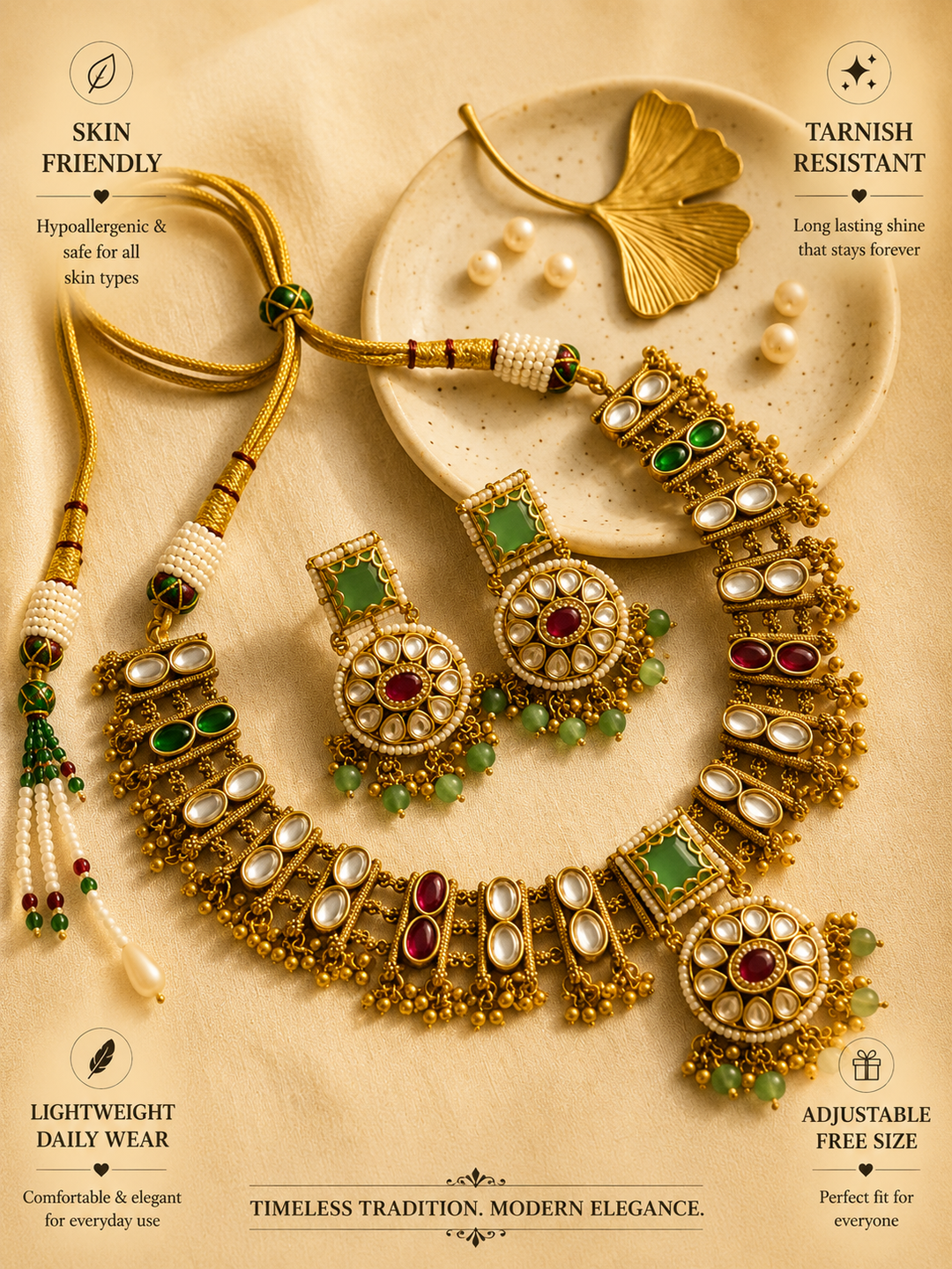 Premium Gold Multicolour Heritage Necklace Set | SHOBITAM