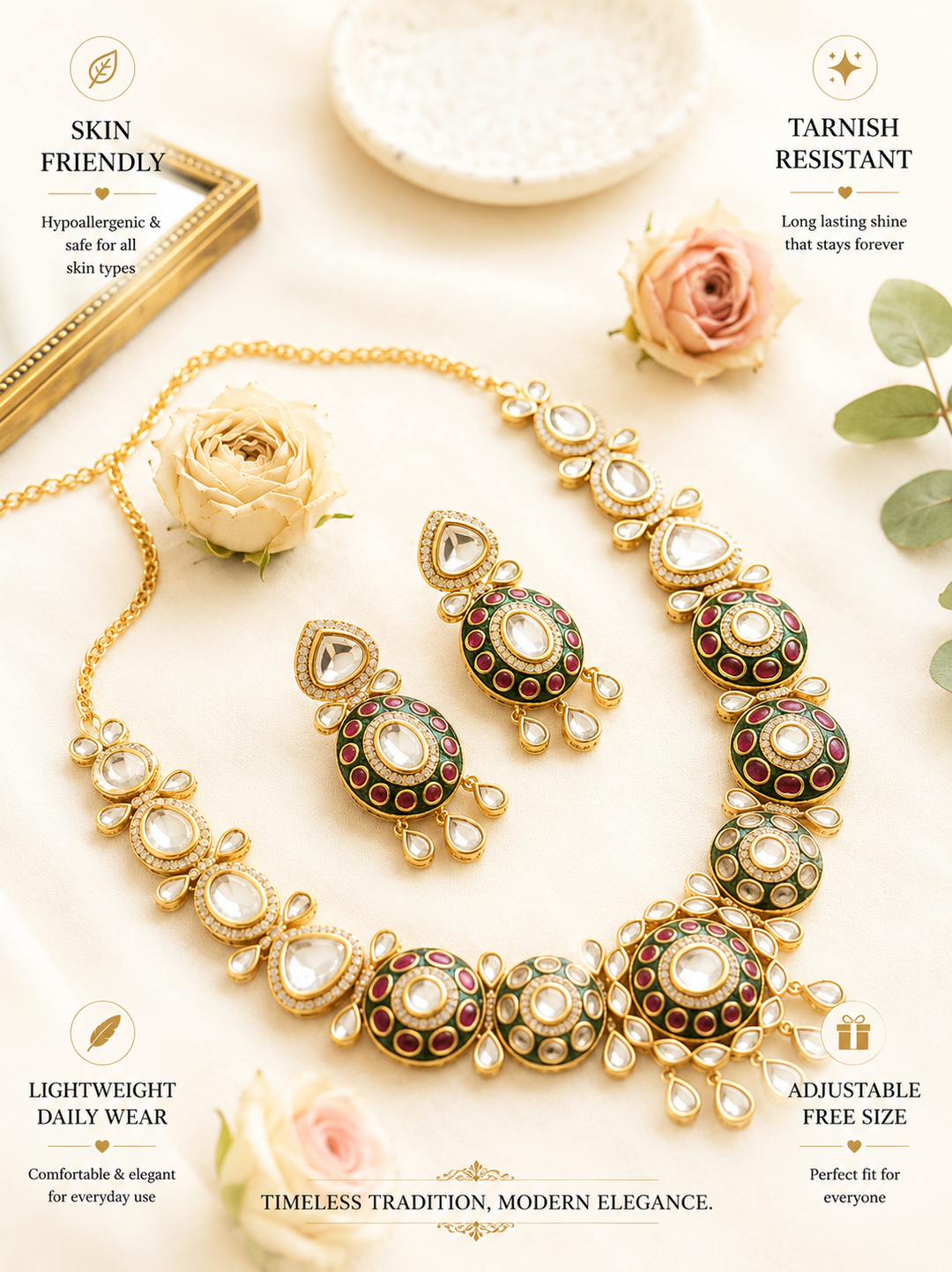 Elegant Style Gold Plated Necklace Set | SHOBITAM