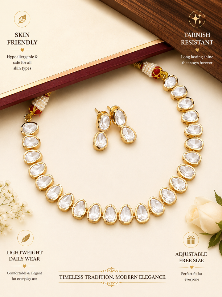 Gold Plated Polki Flower Necklace | SHOBITAM
