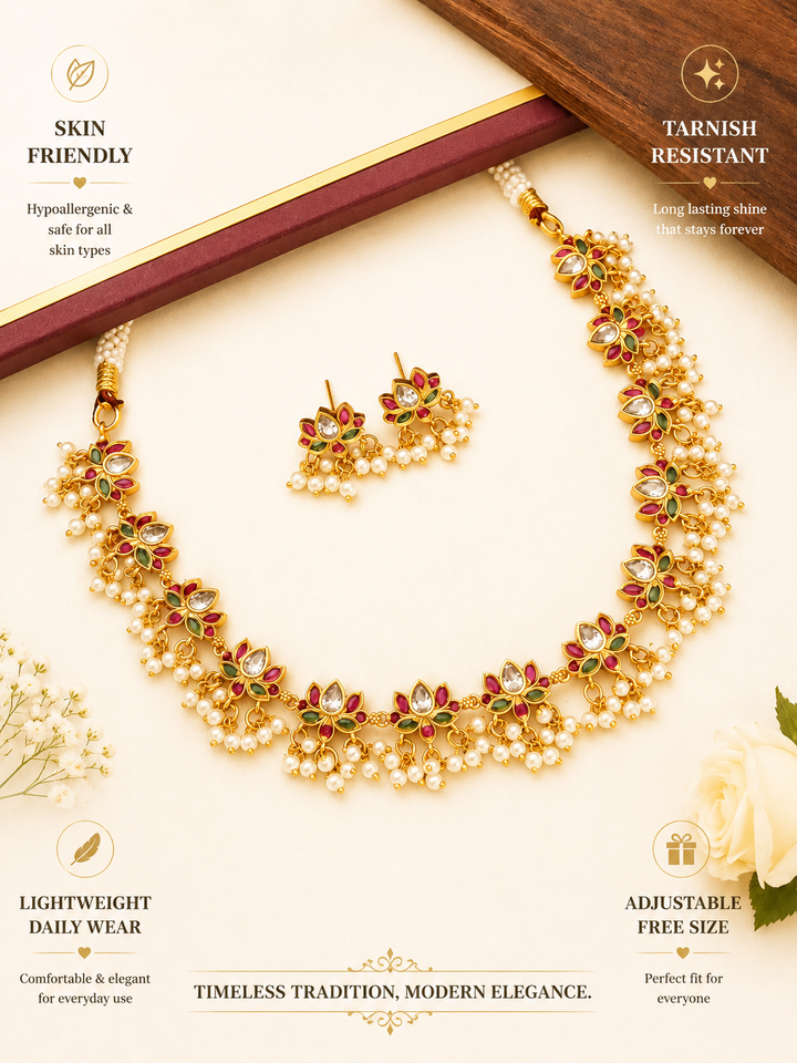 Gold Plated Kempstone Necklace Set | SHOBITAM