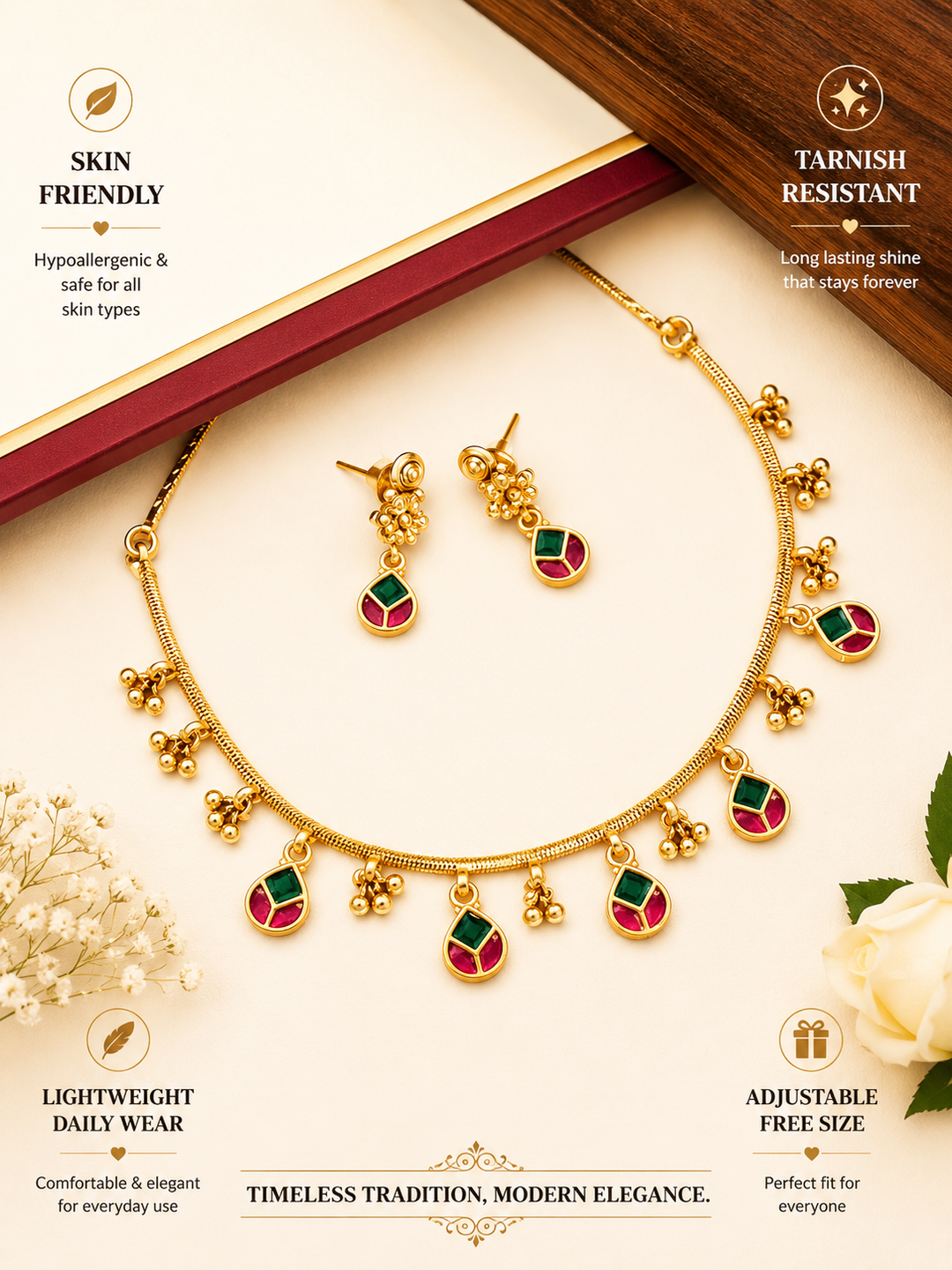 Gold Plated Kempstone Necklace Set | SHOBITAM