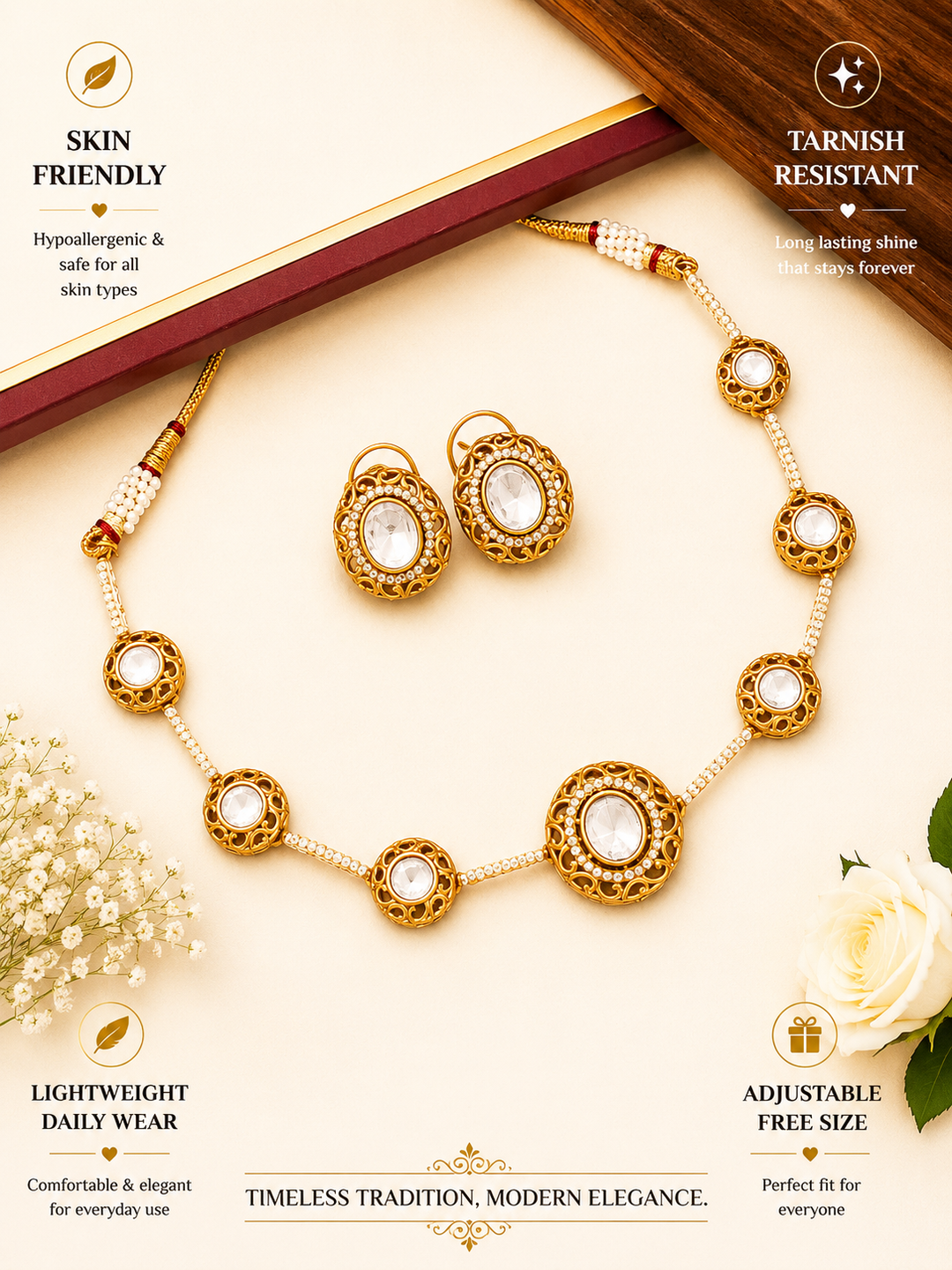 Gold Plated Polki Necklace Set | SHOBITAM