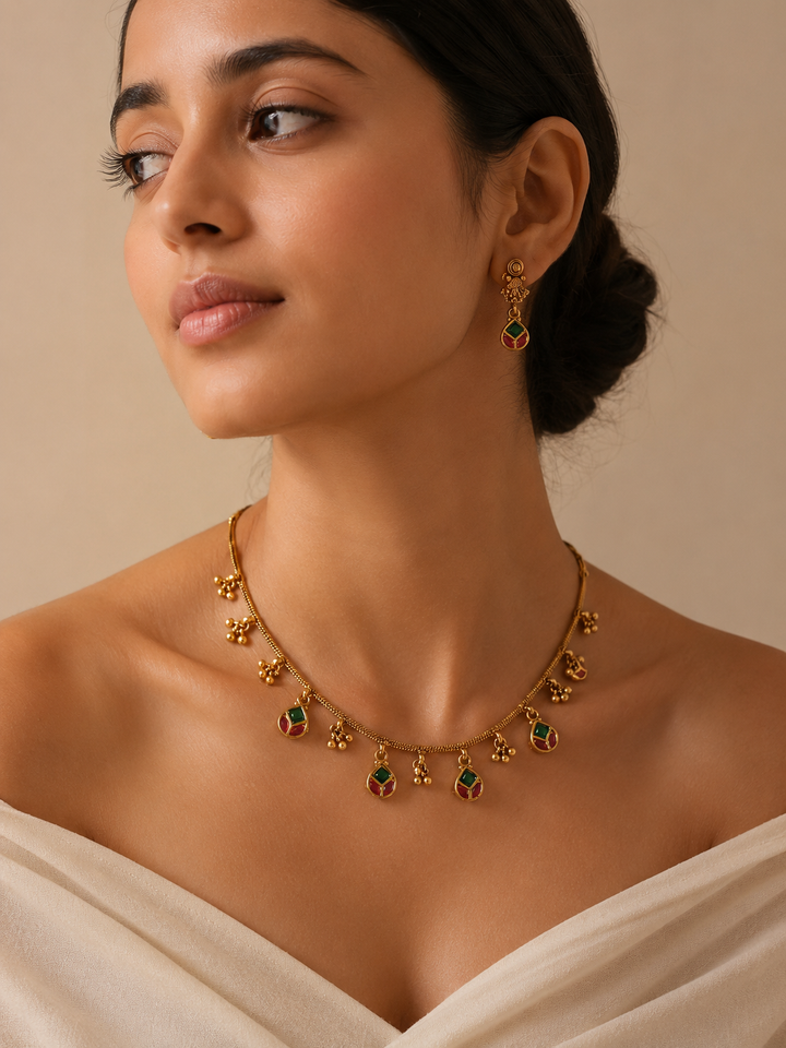 Gold Plated Kempstone Necklace Set | SHOBITAM