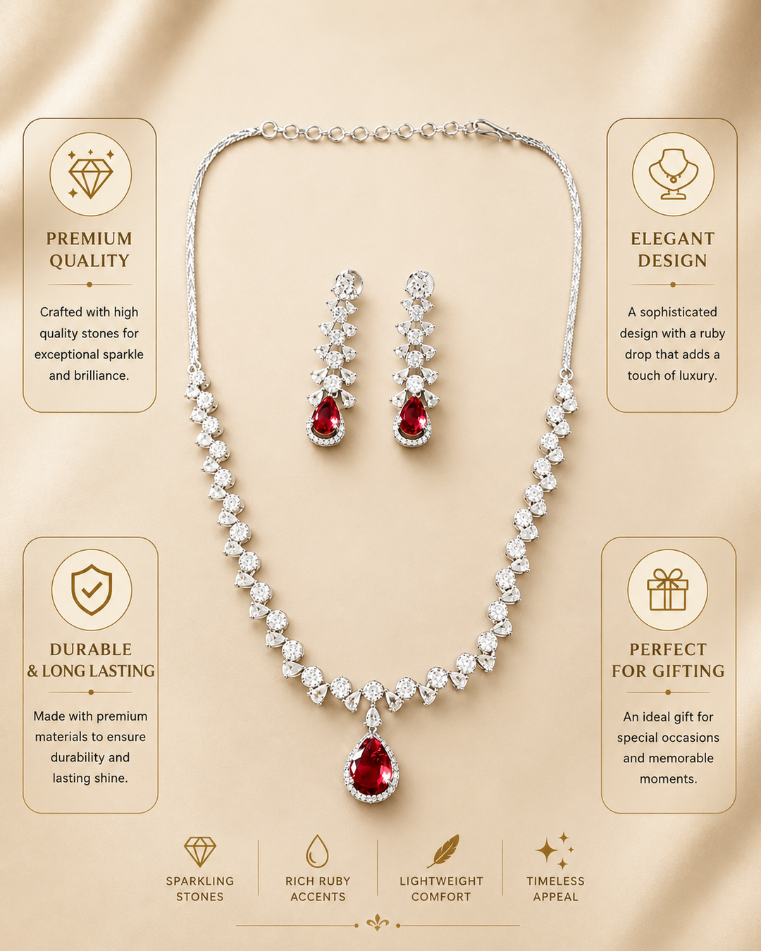 Ruby Red American Diamond Necklace Set – Regal Glam | SHOBITAM
