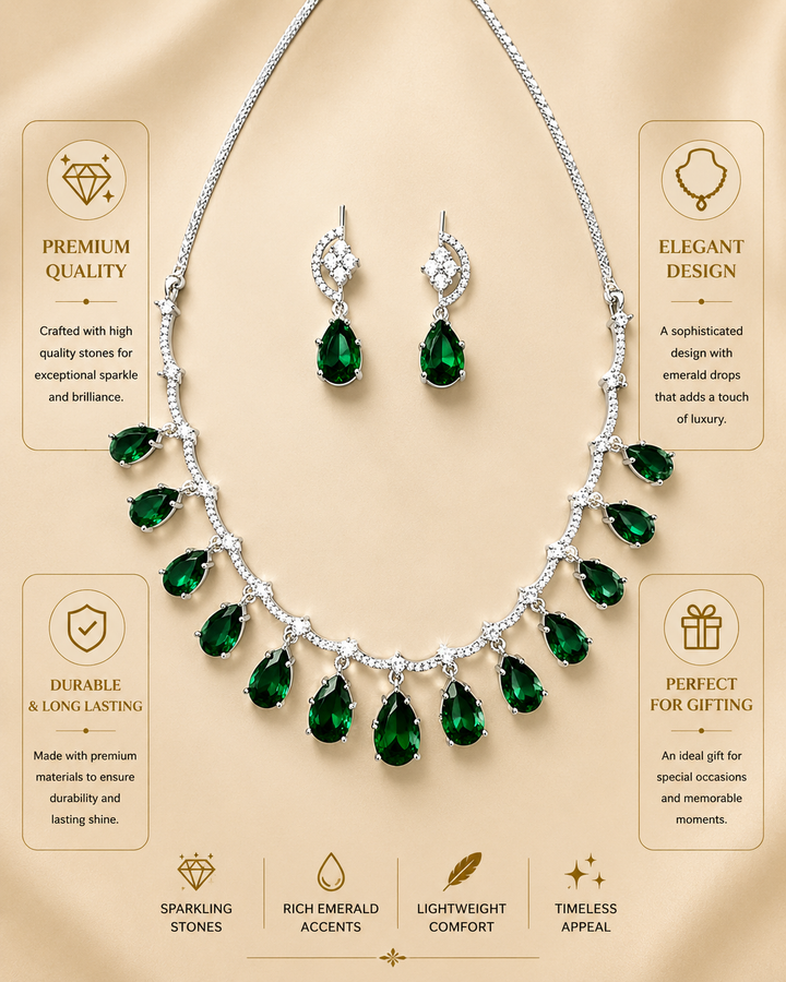 Royal Blue American Diamond Necklace Set Regal Glam | SHOBITAM