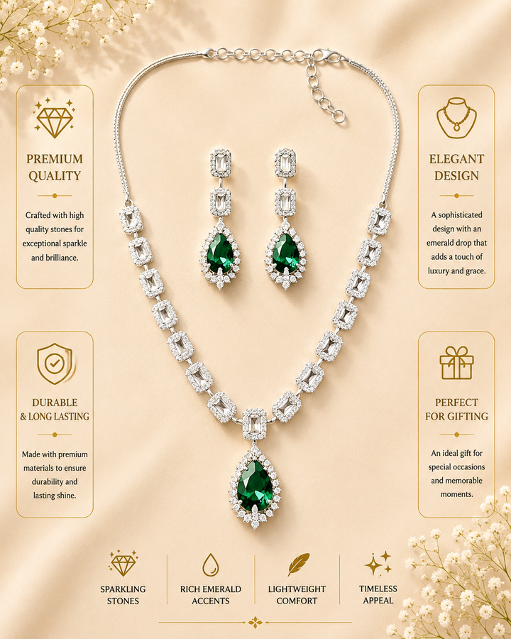 Ruby Diamond Look Necklace Set – Sparkling Party Glam | SHOBITAM