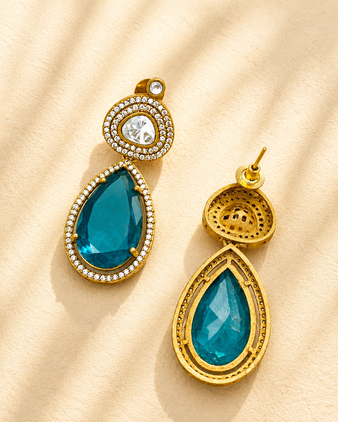 Elegant Emerald Green Pendant Necklace with Earrings |SHOBITAM