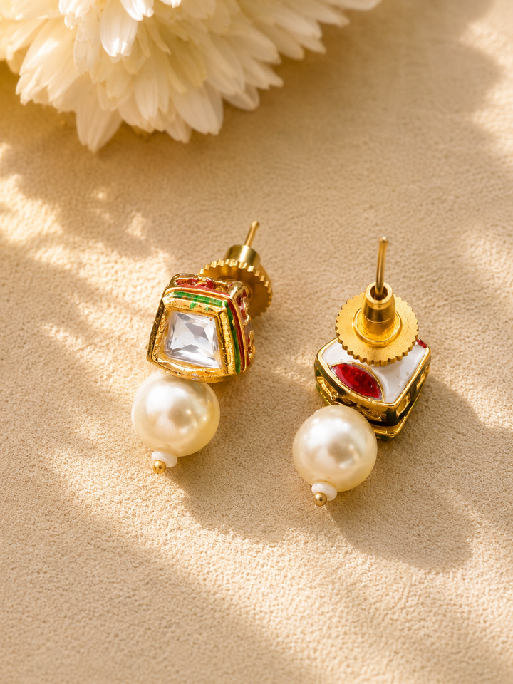 Parrot Bird Kundan Gold Tone Pearl Drop Necklace Set | SHOBITAM