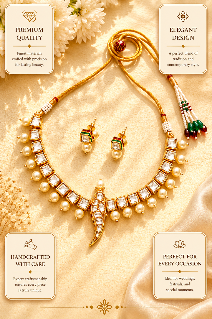 Parrot Bird Kundan Gold Tone Pearl Drop Necklace Set | SHOBITAM