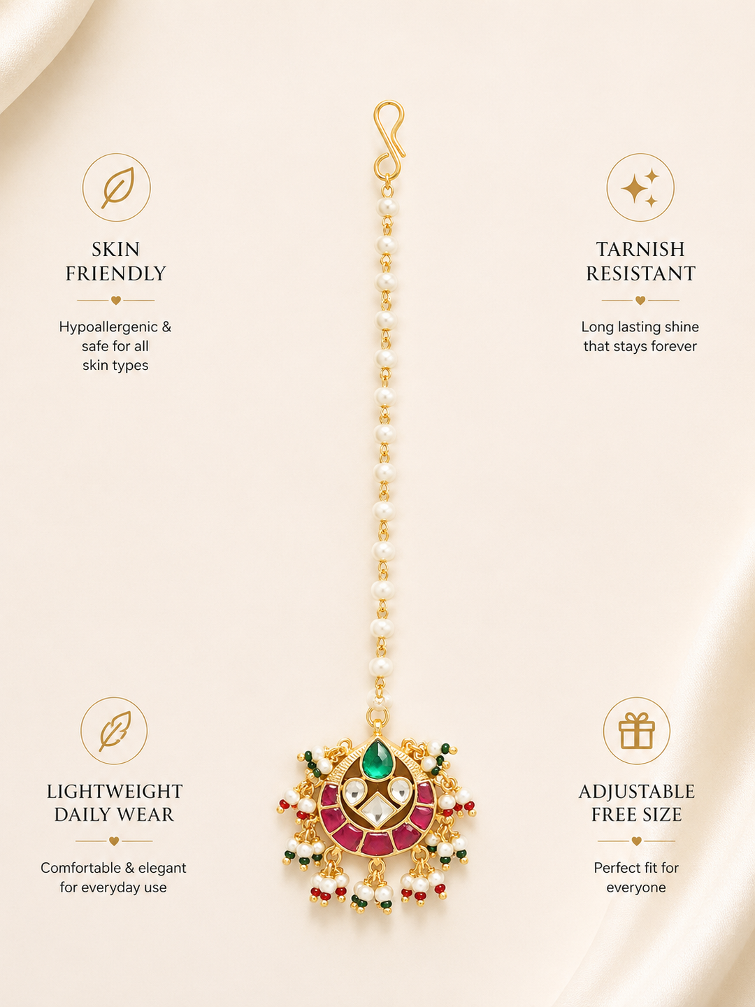 Gold Plated, High Quality Gold Plated Pachi Kundan Maangtikka | SHOBITAM