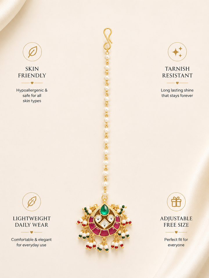Gold Plated, High Quality Gold Plated Pachi Kundan Maangtikka | SHOBITAM