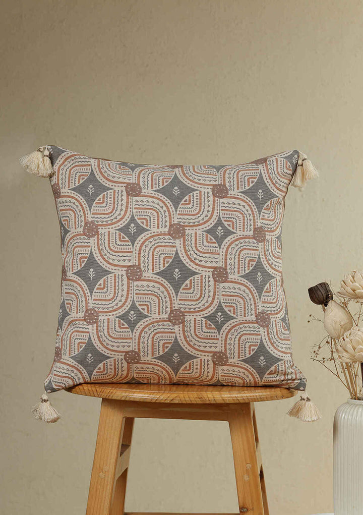 Claro Brown Geometric Printed 100% Cotton Cushion Cover For Sofa | SHOBITAM