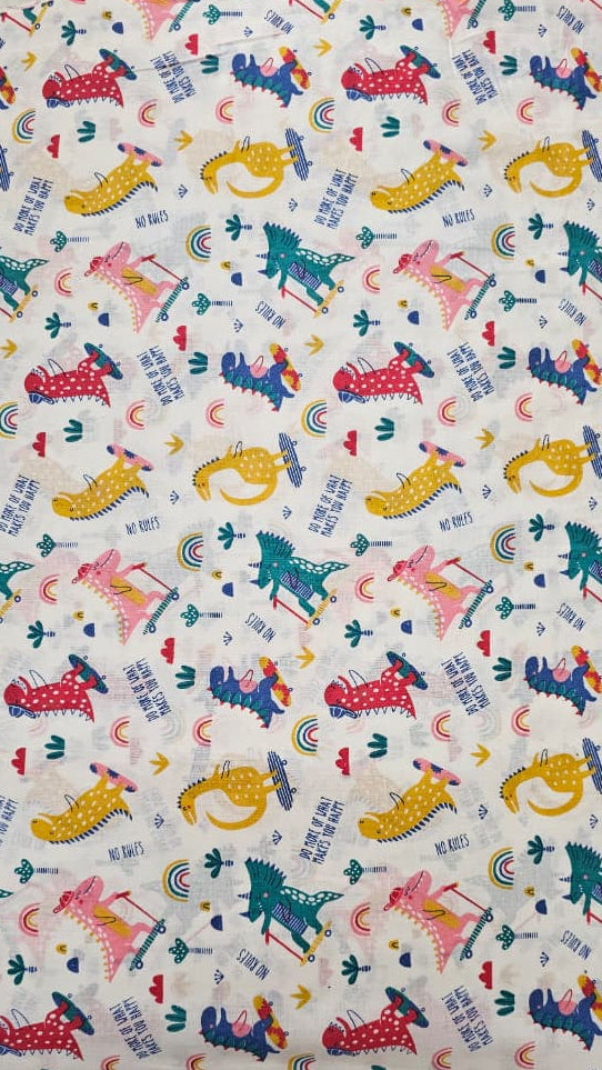 Kids White Dino Print Cotton Nightsuit Co-ord Set For Boys and Girls | SHOBITAM