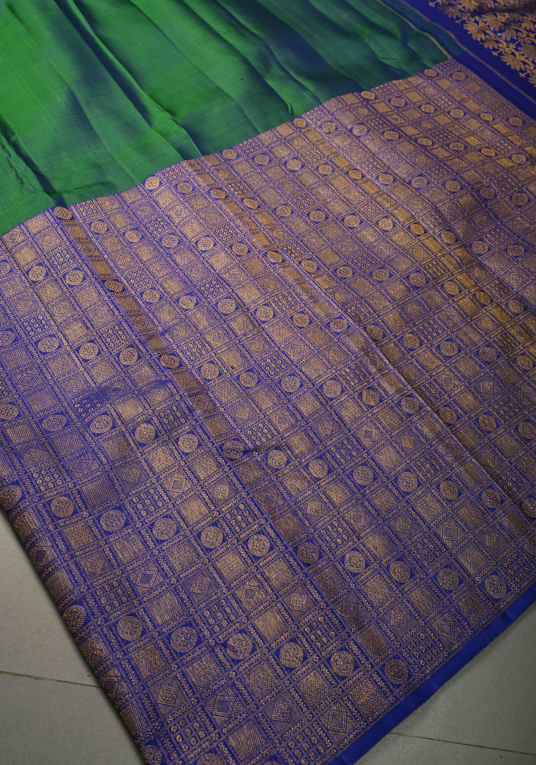 Unique 23" Peacock Blue and Purple Half Border Kanjivaram Pure Silk saree | SILK MARK CERTIFIED | SHOBITAM