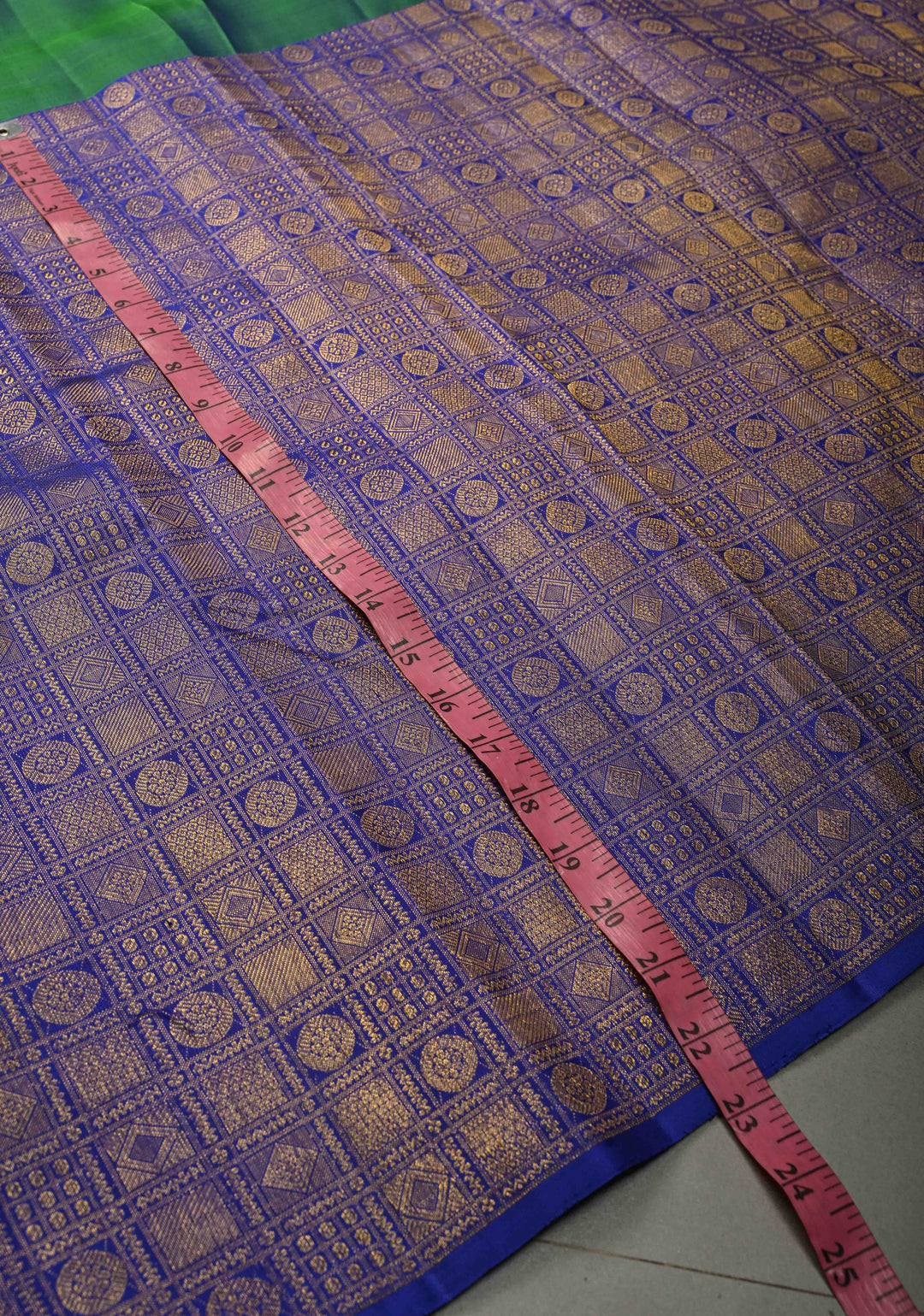 Unique 23" Peacock Blue and Purple Half Border Kanjivaram Pure Silk saree | SILK MARK CERTIFIED | SHOBITAM